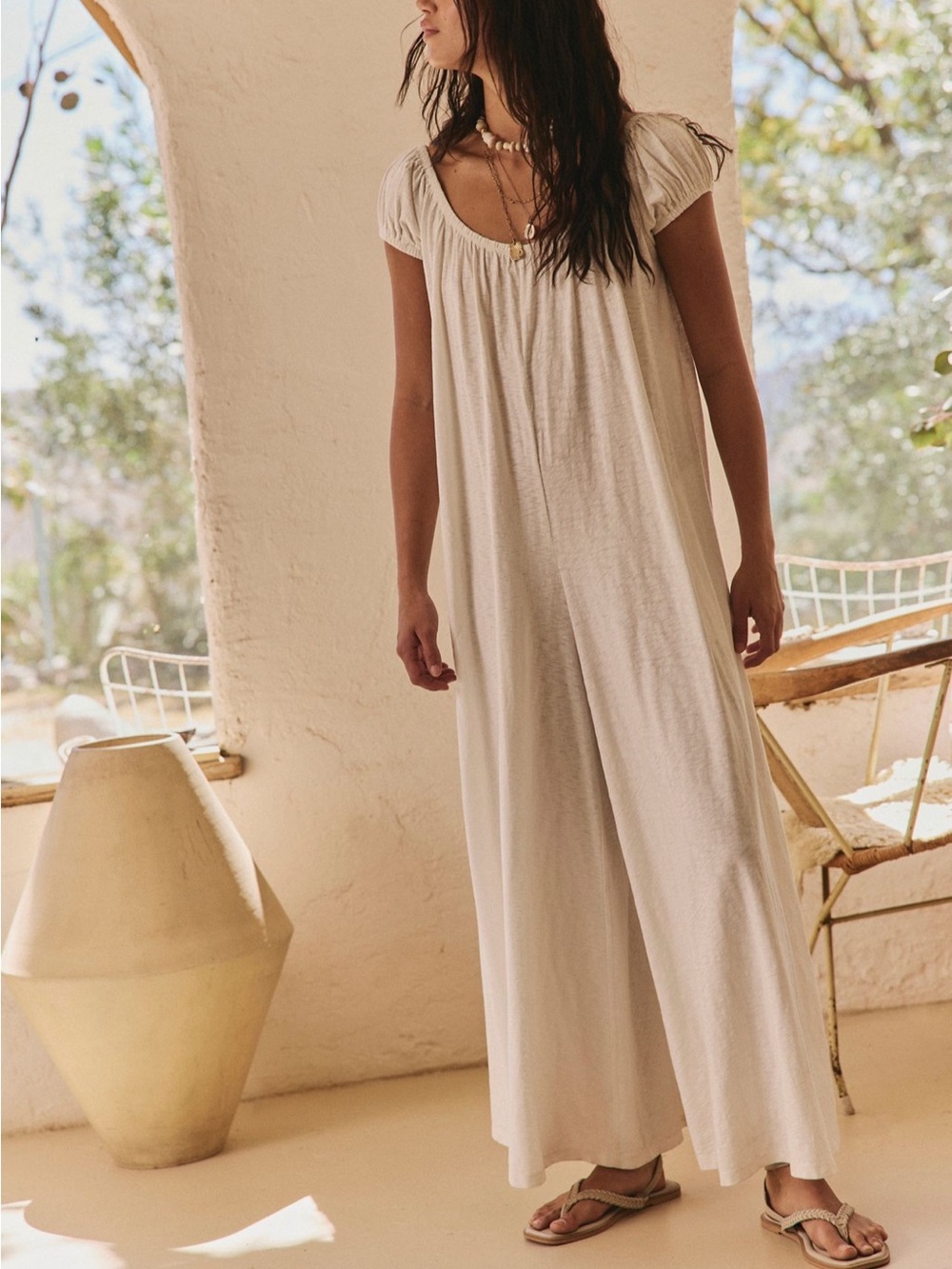 Free People Amory One-Piece Wide-Leg Jumpsuit, XS in Clean Ivory (runs big)